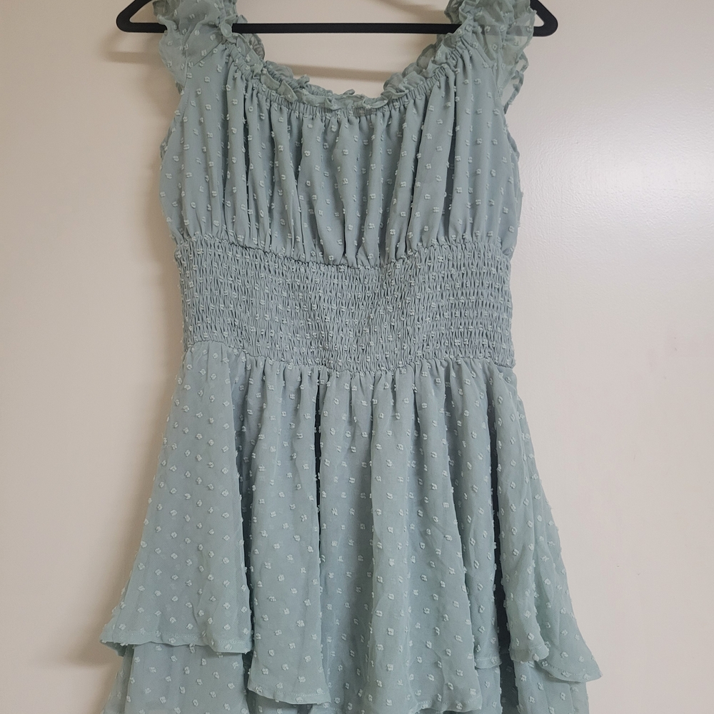 Swiss Dot Smocked Romper Mint Green